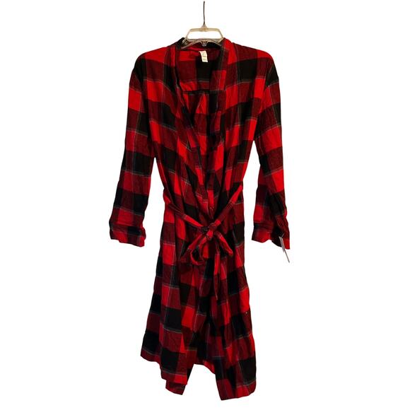 NWT Stars Above Cozy Flannel Bath Robe Lounge Ties Red/Black Size XS/S - Picture 1 of 5